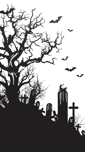 Vector halloween graveyard silhouette vector illustration white background halloween elements