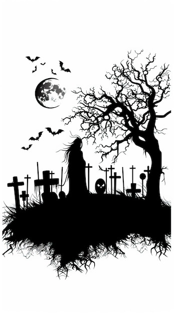 Vector halloween graveyard silhouette vector illustration white background halloween elements