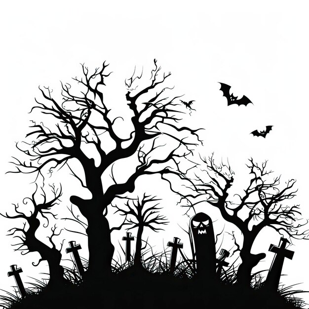 Vector halloween graveyard silhouette vector illustration white background halloween elements