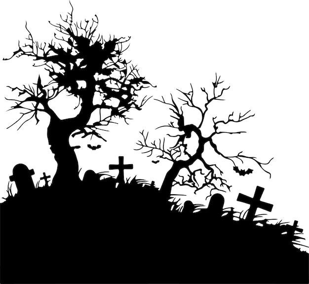 Vector halloween graveyard silhouette vector illustration white background