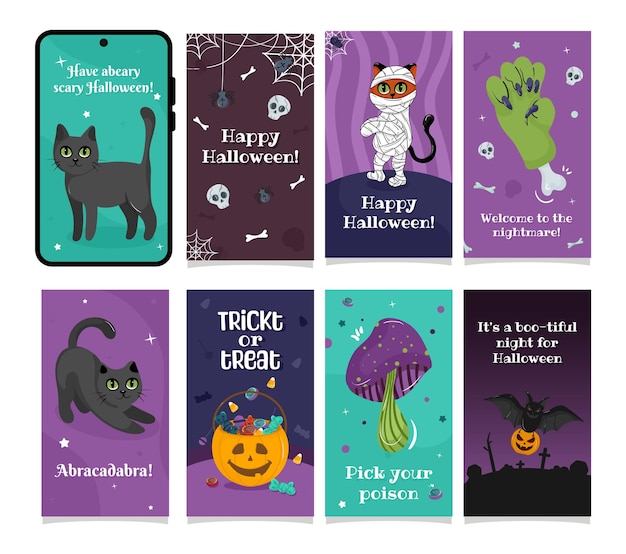 Vector halloween greeting cards social media post in colorful design