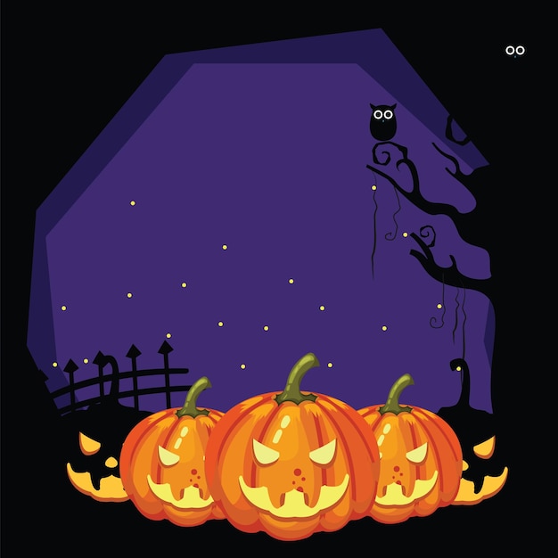 Halloween greeting with scary pumpkins at the night