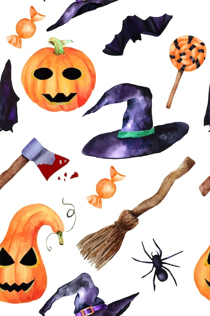 Halloween hand drawn watercolor pattern