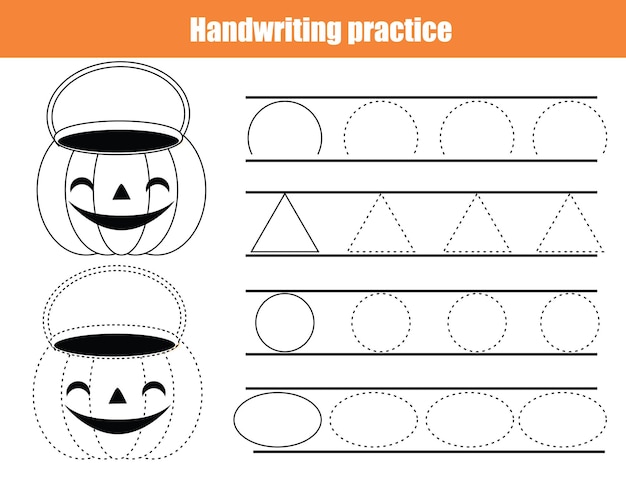 Halloween Handwriting practice sheet. early education worksheet for kids and toddlers. Basic writing Printable Children activity