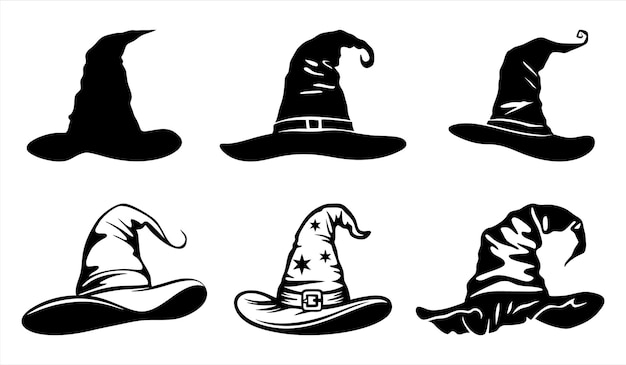 Halloween hat set silhouette vector illustration