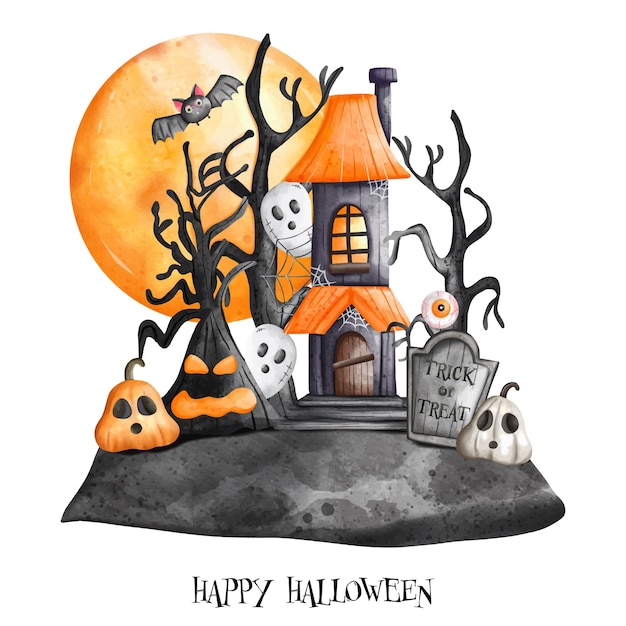 Halloween Haunted house and full moon Halloween element Halloween decorationxDxA