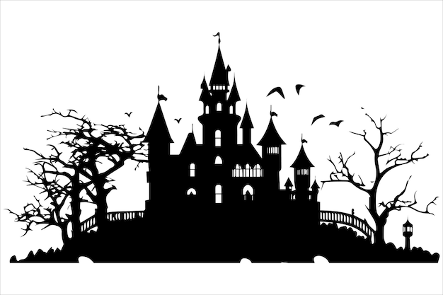 Halloween haunted house silhouette vector cartoon illustration