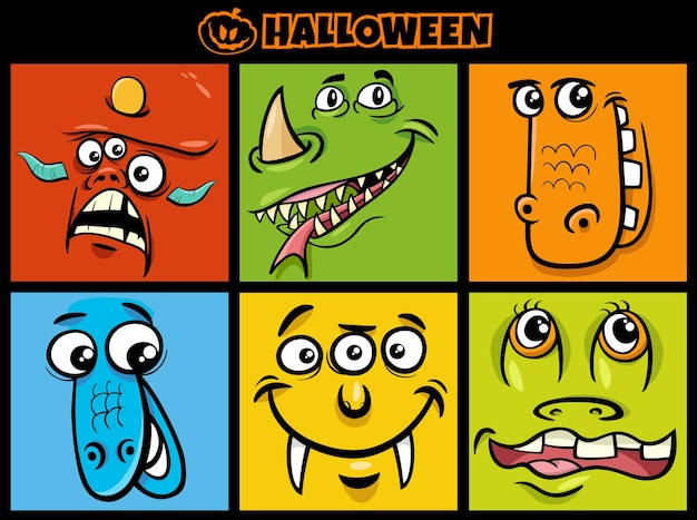 Halloween holiday cartoon monsters characters set