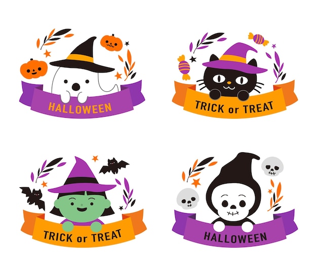 Halloween holiday cute element set Premium Vector