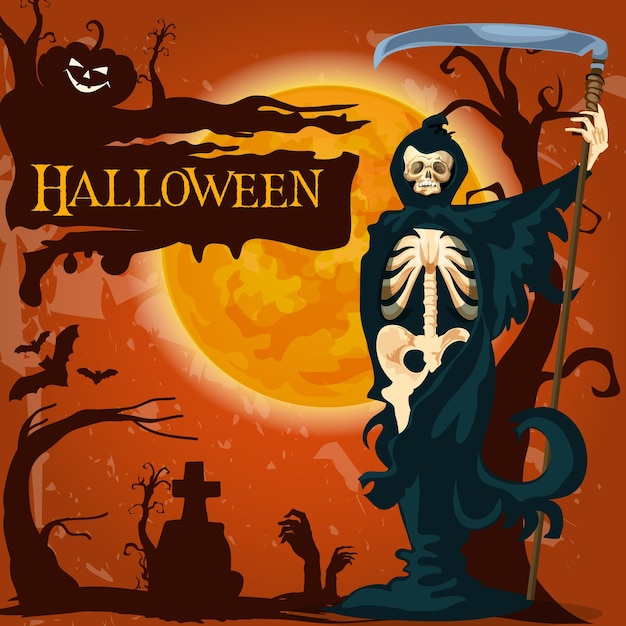 Halloween holiday death vector horror poster