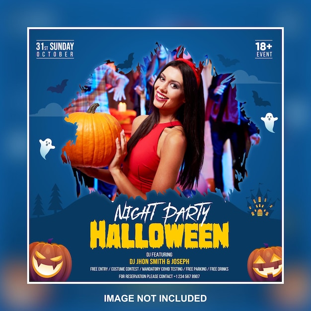 Halloween horror night party social media post and flyer template