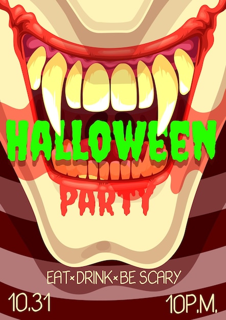 Vector halloween horror party poster of scary clown smile