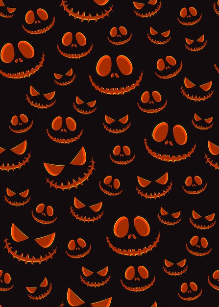 Vector halloween horror pumpkin jack-o lantern seamless pattern