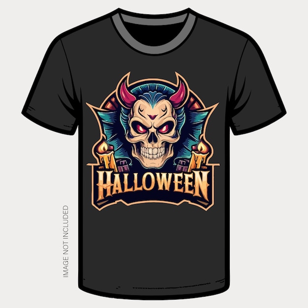 Halloween horror skull tshirt design vector art illustration