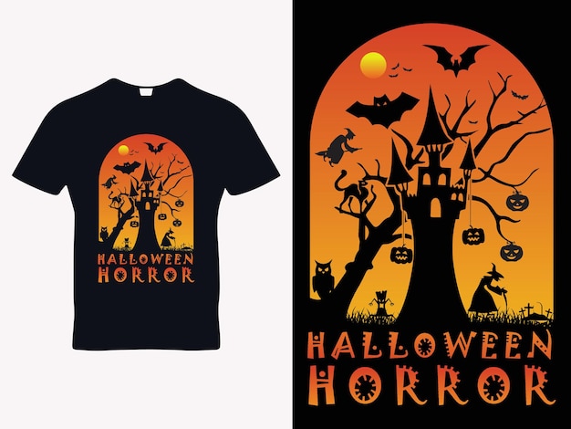 Halloween Horror with witch in cemetery Tshirt design