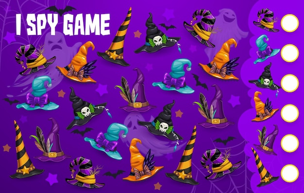 Halloween I spy game find two same witch hats