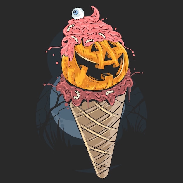 HALLOWEEN ICE CREAM PUMPKIN  ARTWORK 