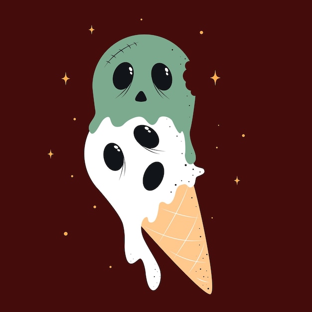 Halloween ice cream, zombie ice cream, Halloween holiday food vector illustration, Halloween food