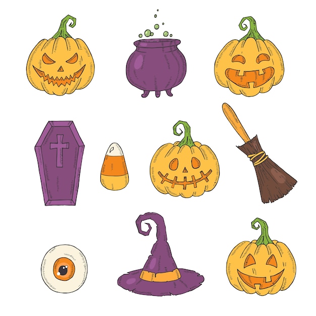 Halloween icons color set