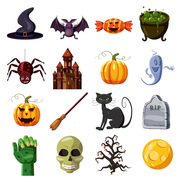 Halloween icons set. Cartoon illustration of 16 Halloween vector icons for web