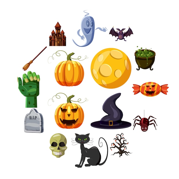 Halloween icons set, cartoon style