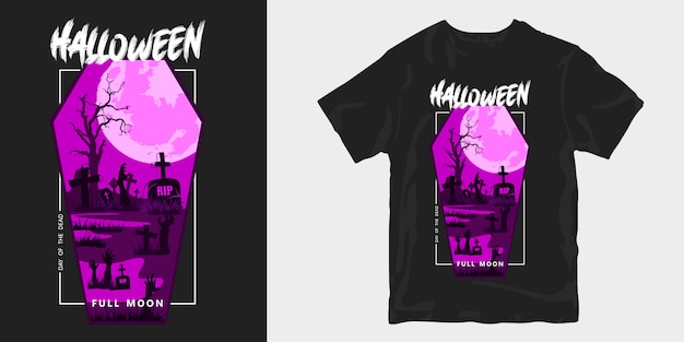 Halloween illustration full moon creepy silhouettes t shirt design poster