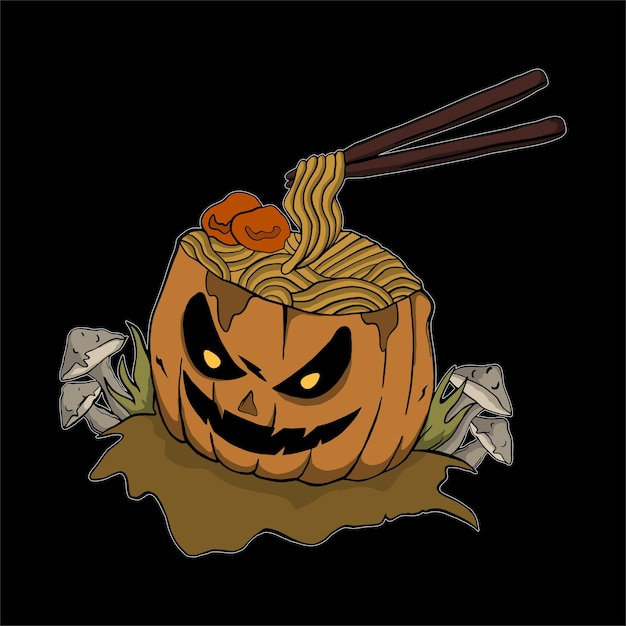 halloween illustration noodle pumpkin for tshirt