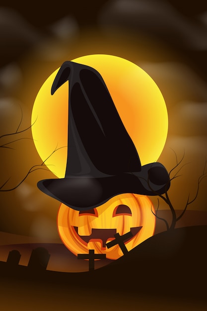 halloween illustration of a pumpkin with hat