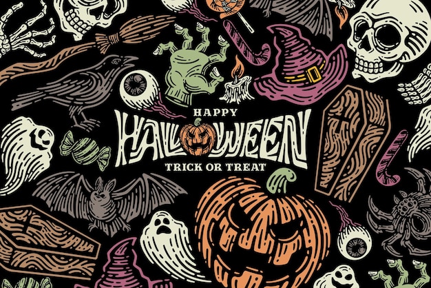 Halloween illustration set collection for celebration template and decoration