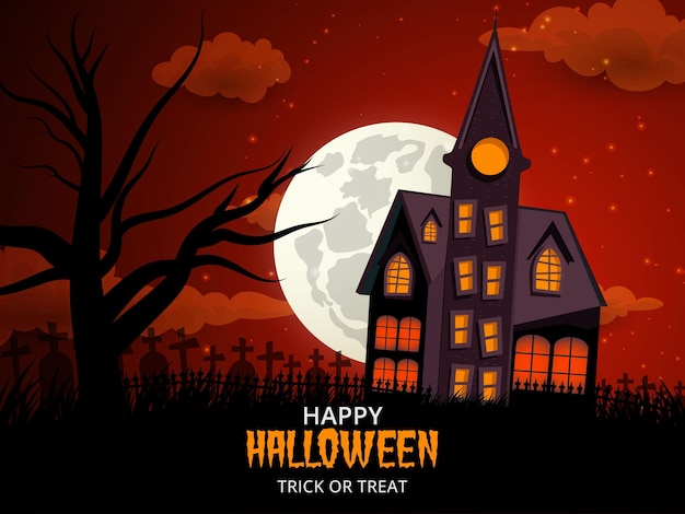 Halloween illustration with Colorful moon night background