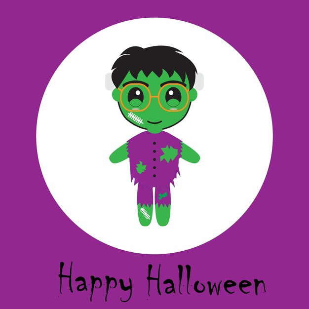 Halloween illustration with cute zombie boy suitable for Halloween greeting card, wallpaper, and postcard 