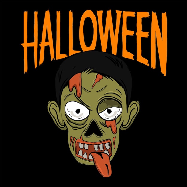 Halloween illustration zombie head isolated dark background