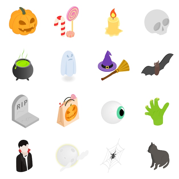 Halloween isometric 3d icons set