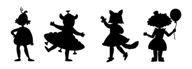 Halloween kids isolated vector Silhouettes