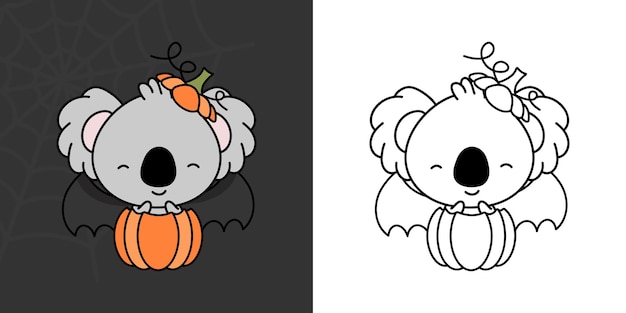 Halloween Koala Clipart for Coloring Page and Illustration. Adorable Clip Art Halloween Koala Bear.