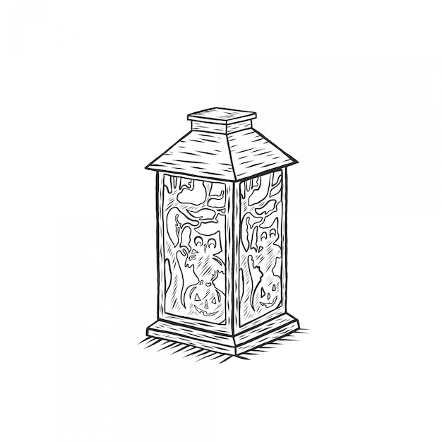 Halloween Lamp Hand drawing Engraving