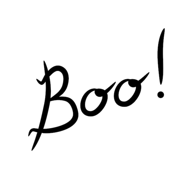 Halloween lettering Boo! Black hand drawn calligraphy in doodle style