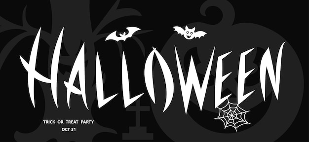 Halloween lettering with flying bats pumpkin web Vector illustration