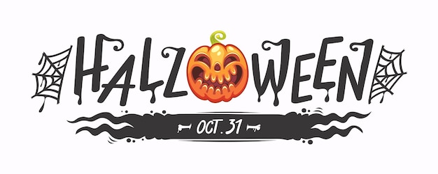 Halloween lettering with web and pumpkin