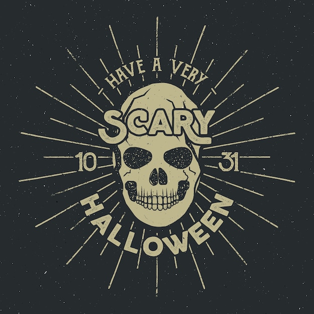 Halloween logo template with skull, sun bursts and typography elements.