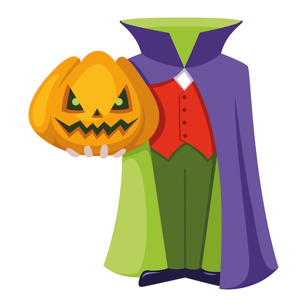 Halloween man with pumpkin for head. Vector flat cartoon illustration