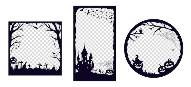 Vector halloween media post frame templates with pumpkins