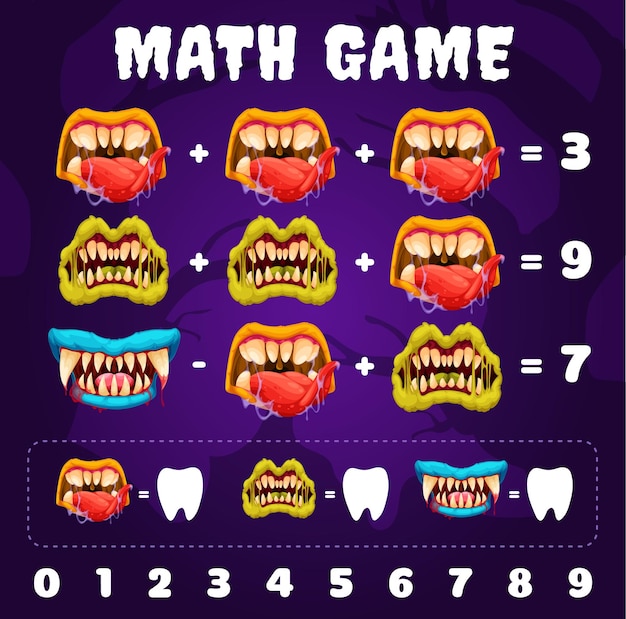 Halloween monster mouth and jaws on math game