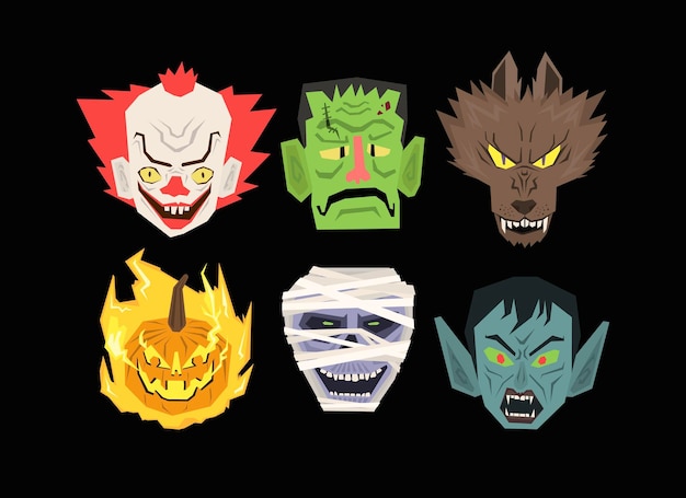 Halloween Monster Rough Geometric Style Character Face Set