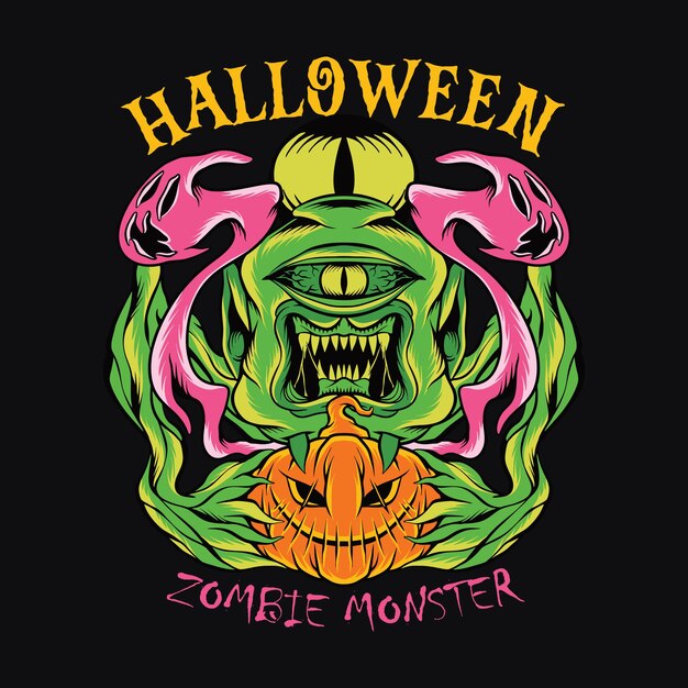 Vector halloween monster tshirt design vector halloween zombie cartoon character illustration