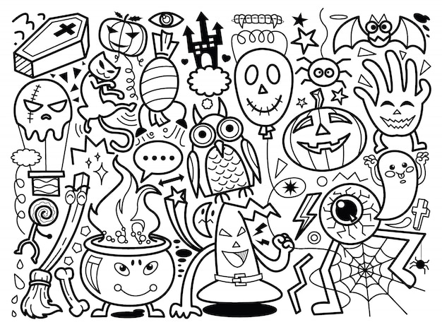 Vector halloween monsters hand drawn doodle vector