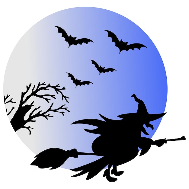 Halloween Moon Flying Witch Sillhoute