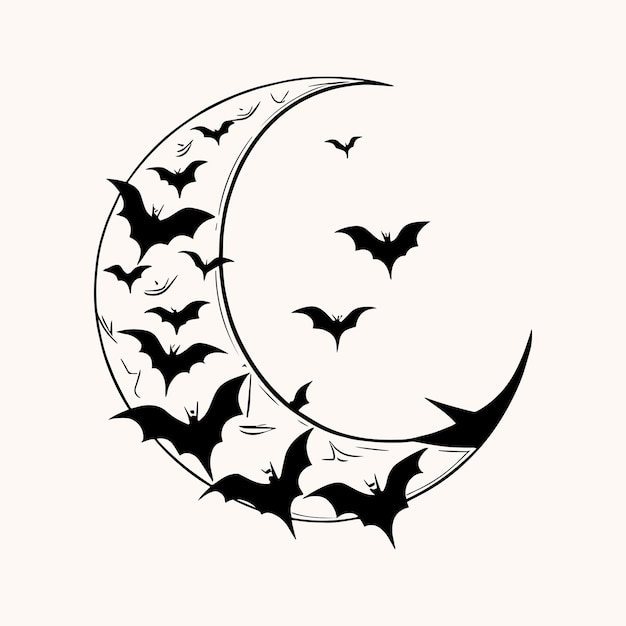 halloween moon illustration multiple small bat flying form a moon illustration