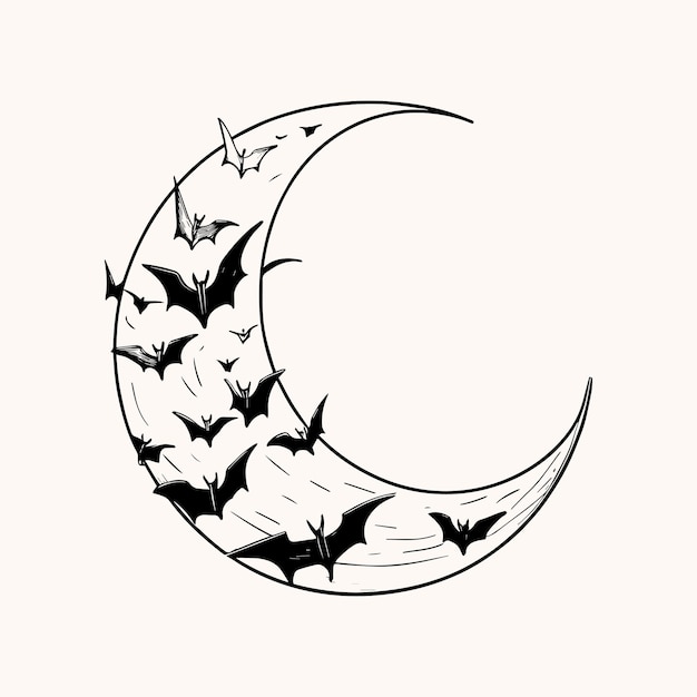 halloween moon illustration multiple small bat flying form a moon illustration