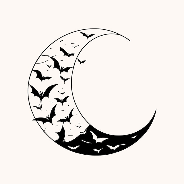 halloween moon illustration multiple small bat flying form a moon illustration